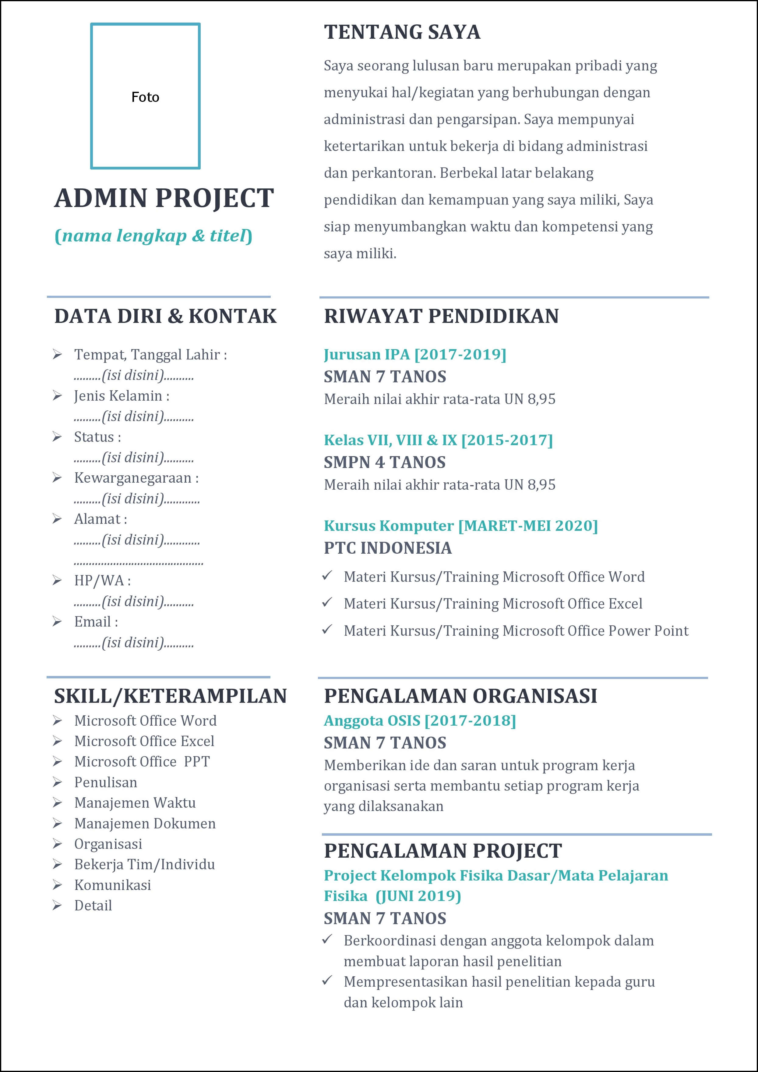 15 Contoh Curriculum Vitae Terbaru Untuk Lulusan SMA, Lulusan SMK, Dan Guru